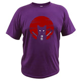 Dark Style Samurai Cat T shirt Ukiyoe Culture Design Digital Print 100% Cotton Tops Tee Mart Lion purple EU Size S 