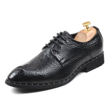 Men's Crocodile Grain Genuine Leather Dress Shoes Pointed Toe Casual Party Oxfords Lace-Up Flats Mart Lion   