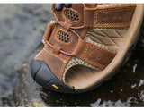 Outdoor Men's Sandals Leather Summer Beach Roman Trekking Flip Flops Non Slip Flat Hiking Mart Lion   