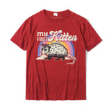 Women's Funny Cat Shirt Possum My first kitten shirt Round Neck T-Shirt Classic Men's Tshirts Cotton Design Mart Lion Red XS 