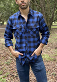 Men's Casual Plaid Flannel Shirt Long-Sleeved Chest Two Pocket Design Printed-Button Mart Lion   