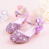 Girls Bow-knot Princess Shoes With High-heeled, Kids Glitter Dance Performance Summer Mart Lion Lavender 9.5 