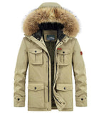 Winter Jacket Men's Cotton-padded Parkas Coats Multi-Pocket Streetwear Casual Workout Snow Overcoats Mart Lion Khaki M 