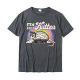 Women's Funny Cat Shirt Possum My first kitten shirt Round Neck T-Shirt Classic Men's Tshirts Cotton Design Mart Lion Dark Grey XS 