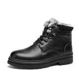 Genuine Leather Men's Boots Winter Waterproof Ankle Outdoor Working Snow Mart Lion Black 6.5 