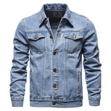 Cotton Denim Jacket Men's Casual Solid Color Lapel Single Breasted Jeans Autumn Slim Fit Mart Lion   