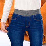 Winter Thick Velvet Fleece Warm Women Elastic High waist Skinny mom Jeans Stretch Female Denim Pencil trousers Mart Lion   
