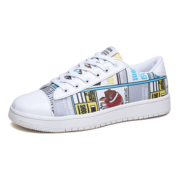 Men's Vulcanized Shoes Sneakers casual Casual Lace-Up Colorful Canvas Sport Graffiti board Mart Lion White moonlight 36 
