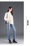 Straight Fleece Jeans Women Autumn Winter High Waist Casual Vintage Elasticity Velvet jeans Denim Trousers Mart Lion - Mart Lion