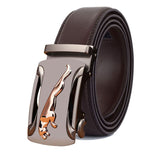 Men's Belt Casual Matte Automatic Buckle Pants Belt Lychee Pattern Width 3.5 CM Wear-Resistant Mart Lion Brown A China 80CM Europe65