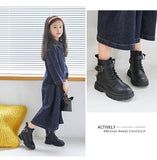 Children Boots Soft-soled Girls Autumn and Winter Warm British Style Boys Leather Student Metal Chain Hot Mart Lion   