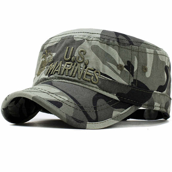 United States US Marines Corps Cap Hat Military Hats Camouflage Flat Top Hat Men's Cotton Navy Embroidered Camo Hat Mart Lion   