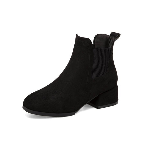 booties woman autumn winter chelsea Ankle boots suede wedges slip on short mid heel shoes Mart Lion Black 35 