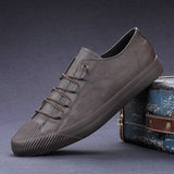 Luxury Low top Men's Vulcanize Shoes Autumn Leather Casual Shoes Korean Breathable Black lace-up Sneaker