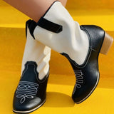  Winter Trend Boots Chunky Heel Round Toe Black and White Color Matching Women Mart Lion - Mart Lion