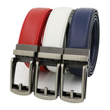 3.1cm Width Thin Designer Men's Belt Cow Genuine Leather Automatic Buckle Belt for Jeans Black White Blue Yellow Red Brown Mart Lion   