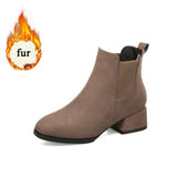 booties woman autumn winter chelsea Ankle boots suede wedges slip on short mid heel shoes Mart Lion   