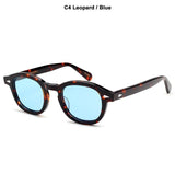 Lemtosh Style Polarized Sunglasses For Men's Vintage Classic Round Mart Lion C4 Leopard Blue Size L 49mm 