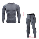 Men's Thermal underwear winter long johns 2 piece Sports suit Compression leggings Quick dry t-shirt long sleeve jogging set Mart Lion Gray XL 