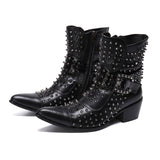 autumn Woman High-heeled Pointed boots Rivet Genuine leather Dress Office Marry Mart Lion black 36 China