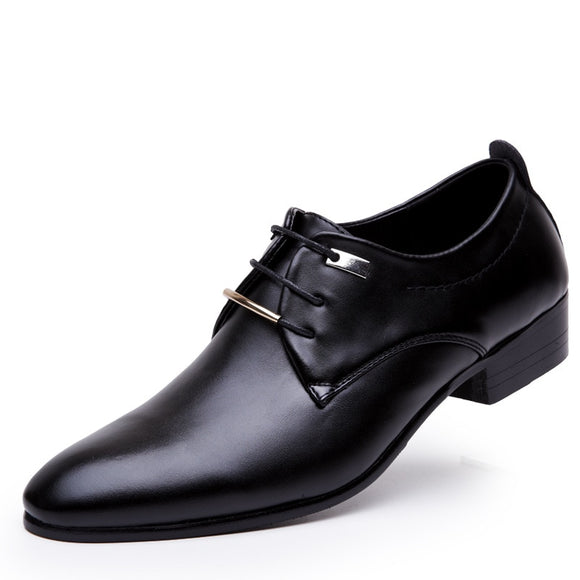Men's Dress Shoes PU Leather Pointed Toe Lace-Up Oxford Flat Black Formal Footwear Office Spring/Autumn