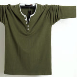 Autumn Men T Shirt Button Big Tall Cotton Long Sleeve T Shirts Men's Casual T-Shirt Solid Fit Tee Top Male Mart Lion Green M 