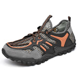 Summer Men's Trekking Shoes Breathable Mesh Climbing Light Outdoor Hiking chaussure homme randonnee Mart Lion Gray9331 38 
