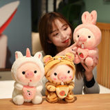 1pc 25cm Cosplay Unciorn Frog Tiger Bunny Boab Tea Plushie Pink Pig Plush Toy Girl Cuddly Baby Appease Doll Birthday Gift Mart Lion   