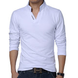 T-Shirt Men's Spring Cotton Solid Color Mandarin Collar Long Sleeve Slim Fit Tee Shirts Mart Lion   