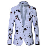 Men's Luxury Floral Printed Suit Blazer Homme Night Club Stage Wedding Single Breasted Jacket Ternos Masculino Luxo Mart Lion 9911-White Red Asian M 45kg-55kg 