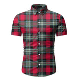 Red Plaid Shirt Men's Summer Brand Classic Short Sleeve Dress Shirt Casual Button Down Office Workwear Chemise Homme Mart Lion   