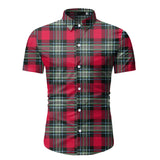 Red Plaid Shirt Men's Summer Brand Classic Short Sleeve Dress Shirt Casual Button Down Office Workwear Chemise Homme Mart Lion TW52 Red M 