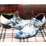 Autumn White Lace Belt buckle Decorate Tip High heels Cowhide Men shoes Casual leather Wedding Mart Lion White 36 