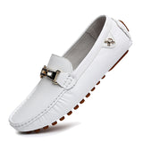White Loafers Men's Handmade Leather Shoes Black Casual Driving Flats Blue Slip-On Moccasins Boat Shoes Mart Lion   