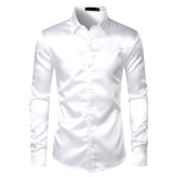 Royal Blue Silk Satin Shirt Men's Slim Fit Men's Dress Shirts Wedding Party Casual Male Casual Shirt Chemise Mart Lion White US Size S 