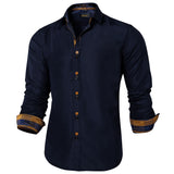 Men's Shirt Long Sleeve Red Solid Blue Paisley Color Contrast Dress Shirt for Men's Button-down Collar Clothing Mart Lion   