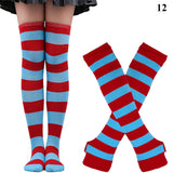 Striped Over Knee High Socks Set For Women Girls Stocking Arm Sleeve Long Christmas Thick Gloves Warm Knee Mart Lion 12  
