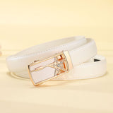 Women Belt White for Jeans Design Real Genuine Leather Belts Waist Metal Automatic Buckle Strap Mart Lion   