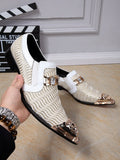 Summer dress men shoes black snake embossed Genuine leather dragon head pointed party Trend wedding Mart Lion White 40 China