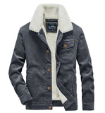 Winter jacket Men's Warm Corduroy Jackets Coats outwear Windbreaker Fleece cotton Outwear Multi-pocket clothing Mart Lion Grey M 