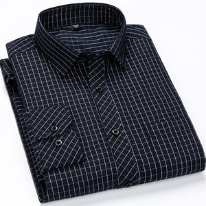 Men's Classic Standard-fit Plaid/striped Social Office Dress Shirt Single Patch Pocket Long Sleeve Formal Basic Mart Lion   