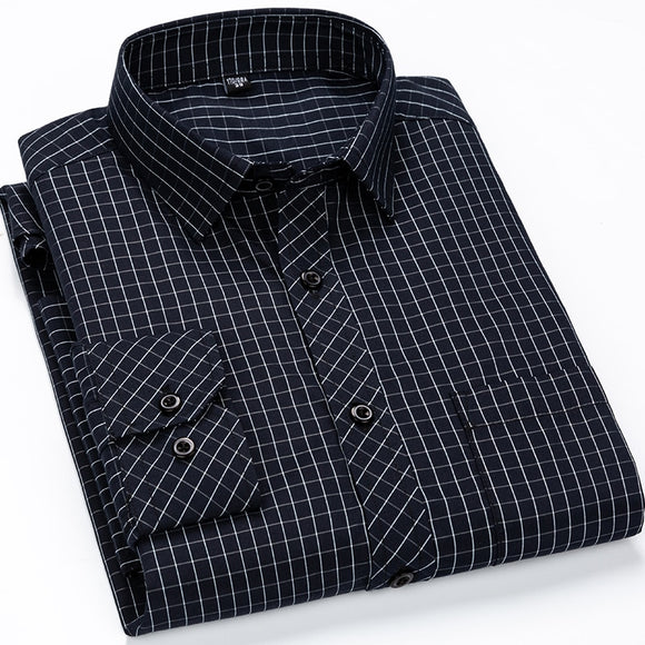 Men's Classic Standard-fit Plaid/striped Social Office Dress Shirt Single Patch Pocket Long Sleeve Formal Basic Mart Lion   
