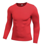 Men's Compression Under Base Layer Top Long Sleeve Tights Sports Rashgard Running Gym T Shirt Fitness Mart Lion Red S 