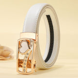 Women Belt White for Jeans Design Real Genuine Leather Belts Waist Metal Automatic Buckle Strap Mart Lion heart white China 95cm 24to27 Inch