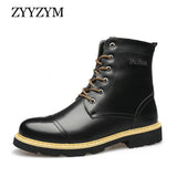 Winter Men Boots Plush Keep Warm British Style Leather High Top Round Head Motorcycle Mart Lion   