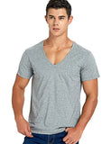 Deep V Neck T Shirt for Men's Low Cut Scoop Neck Top Tees Drop Tail Short Sleeve Cotton Casual Style Mart Lion Gray S 