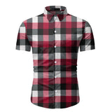 Red Plaid Shirt Men's Summer Brand Classic Short Sleeve Dress Shirt Casual Button Down Office Workwear Chemise Homme Mart Lion Red M 