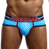 Gay Briefs Men's Underwear Panties Cueca Tanga Slip Homme Calzoncillo Kincker Bikini  Jockstrap Printed pattern Mart Lion JM315BLUE M(27-30 inches) 