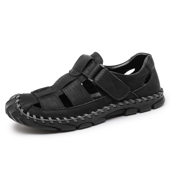 Summer Genuine Leather Men's Sandals Lightweight Shoes Outdoor Beach Casual Sneakers Mart Lion Black 6.5 