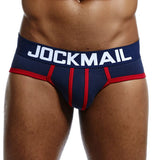 Men's Underwear Briefs Jockstrap Pouch Cuecas Cotton Stripe Panties Thongs Underpants Mart Lion JM308NAVY L(30-32inches) 